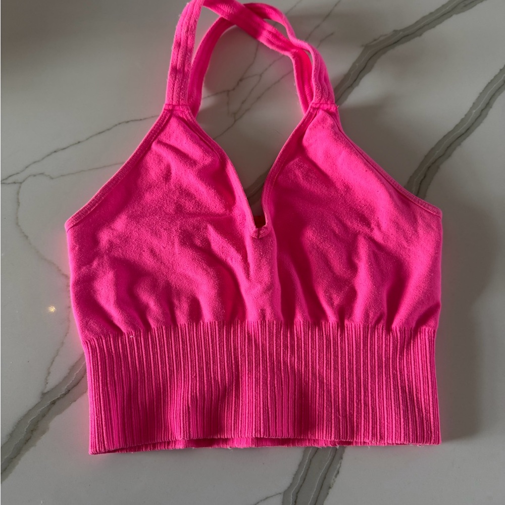 Free People Movement Good Karma V-Neck Crop top in neon pin